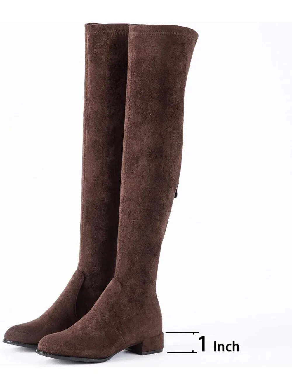 Women's Coffee Brown Pointed Toe Chunky Block Heel Over The Knee High Boots